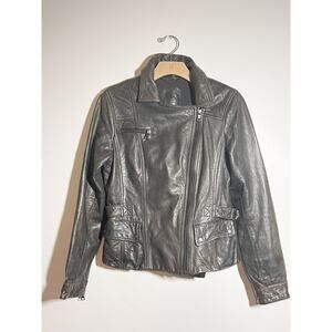Banana Republic EUC Gray Leather Lined Moto Biker Motorcycle Zip Jacket Size S